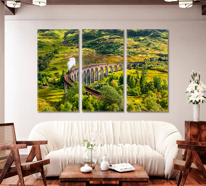 Glenfinnan Viaduct with Jacobite Steam Train Scotland Canvas Print-Canvas Print-CetArt-1 Panel-24x16 inches-CetArt