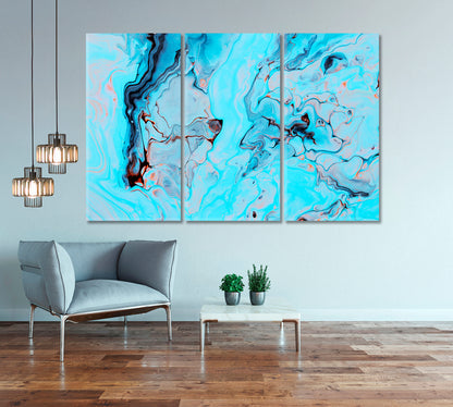 Modern Blue Acrylic Liquid Swirl Abstract Pattern Canvas Print-Canvas Print-CetArt-3 Panels-36x24 inches-CetArt