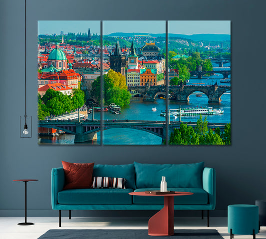 Scenic View on Bridges Over Vltava River Prague Canvas Print-Canvas Print-CetArt-1 Panel-24x16 inches-CetArt