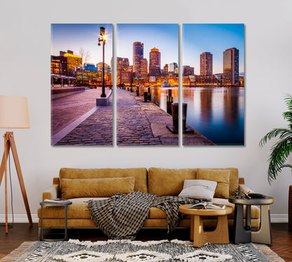 Boston Harbor in Massachusetts USA at Night Canvas Print-Canvas Print-CetArt-1 Panel-24x16 inches-CetArt