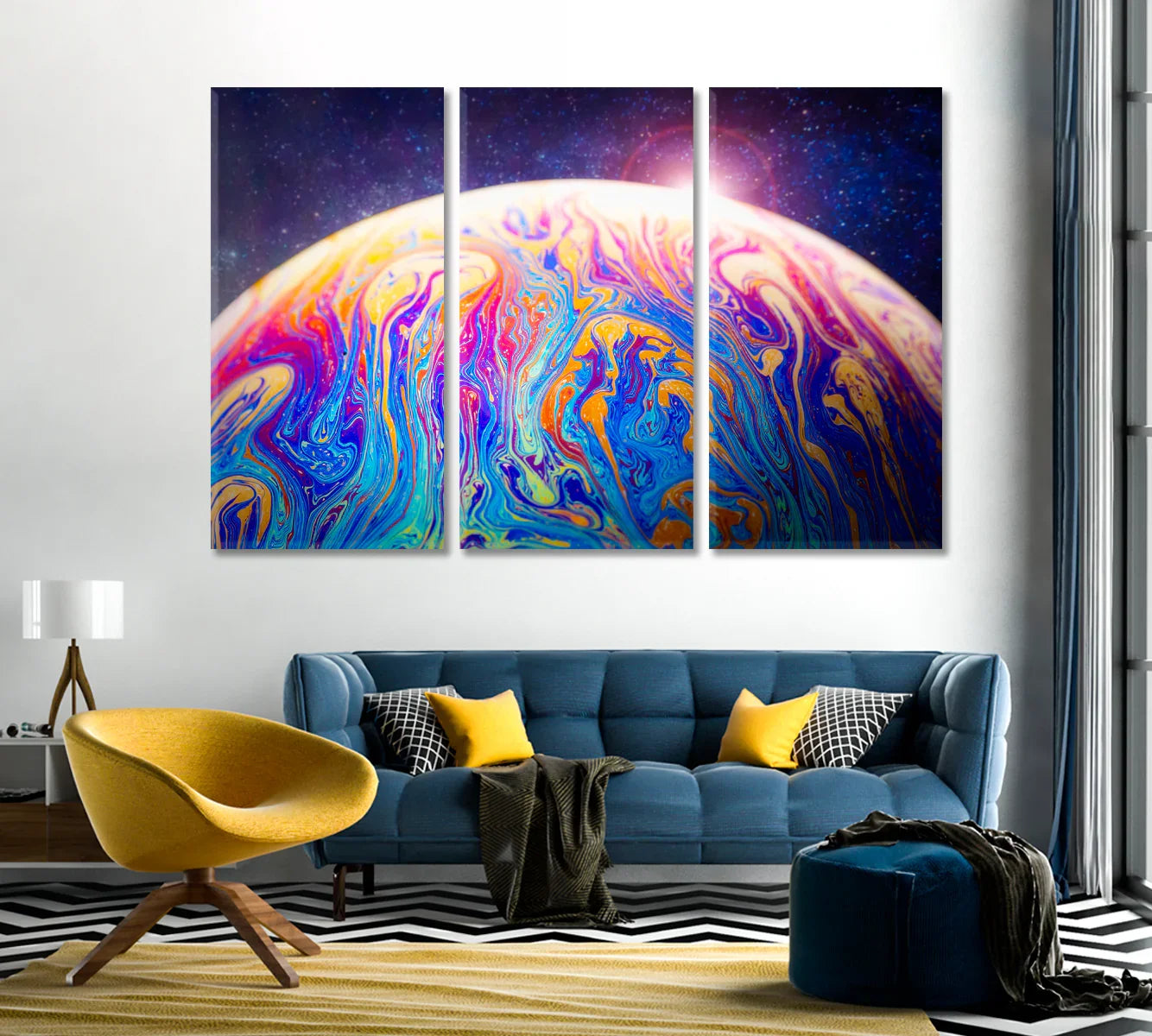 Close-up of the starry sky texture and nebula color transitions on the canvas.