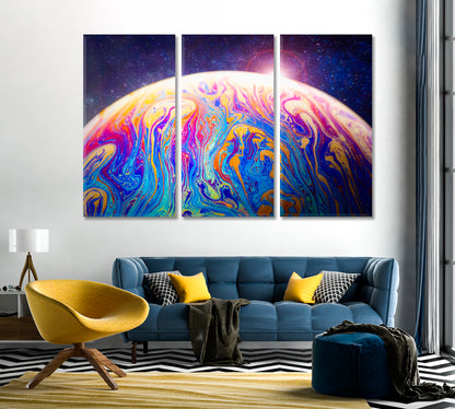 Abstract Multicolor Psychedelic Planet with Starry Sky Canvas Print-Canvas Print-CetArt-1 Panel-24x16 inches-CetArt