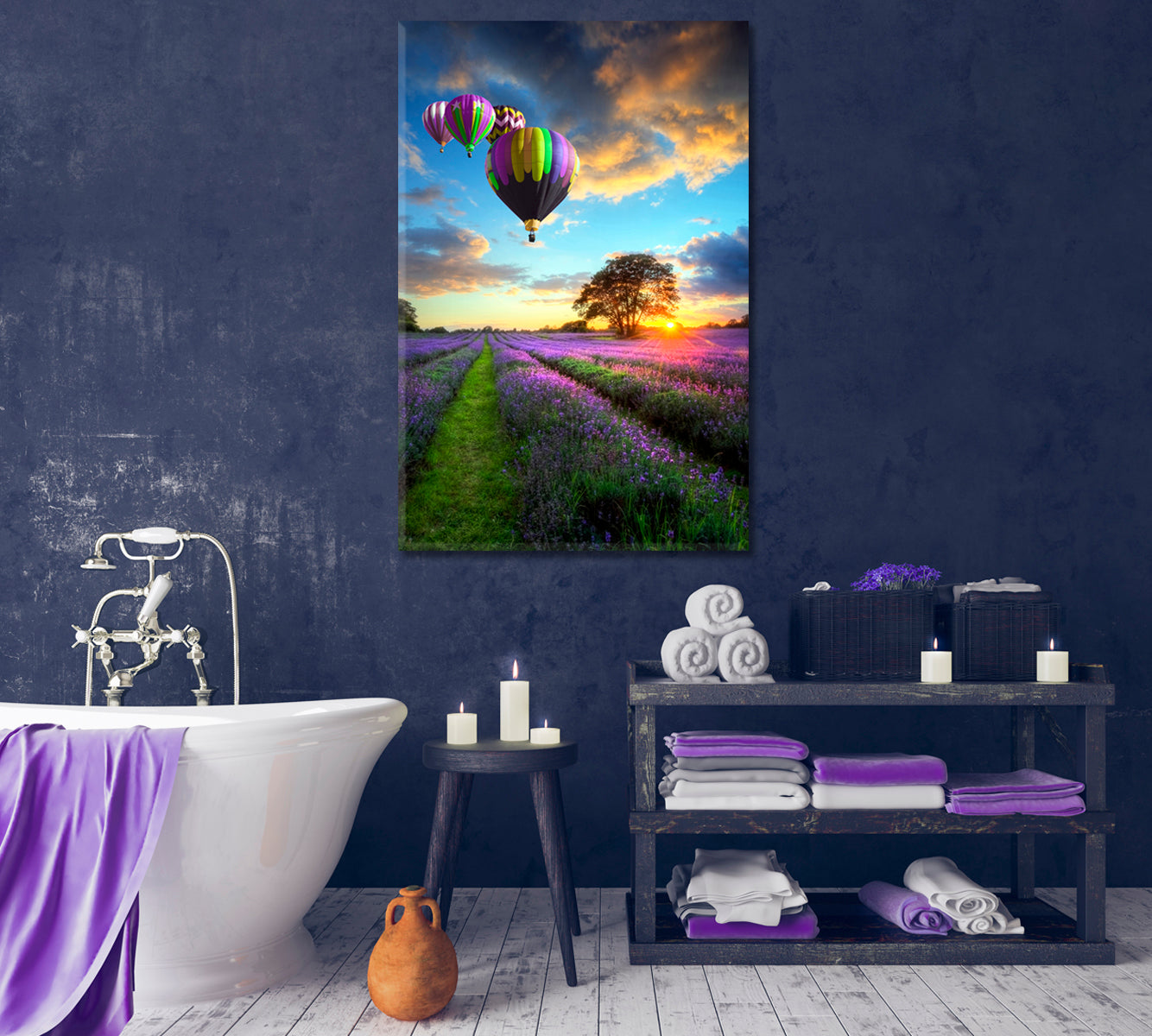 Balloons over Lavender Fields in Sunset Canvas Print-Canvas Print-CetArt-1 panel-16x24 inches-CetArt