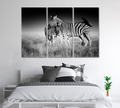 Zebra Mother and Foal in Black and White Canvas Print-Canvas Print-CetArt-1 Panel-24x16 inches-CetArt
