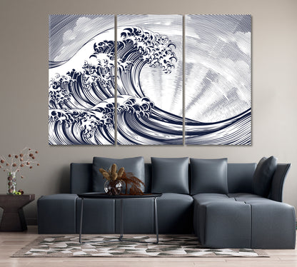 Minimalist Abstract Powerful Waves with Sunset Canvas Print-Canvas Print-CetArt-1 Panel-24x16 inches-CetArt