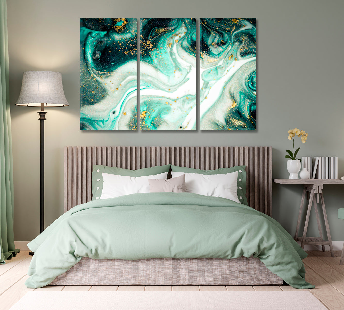 Abstract Oriental Turquoise Wave Pattern Canvas Print-Canvas Print-CetArt-1 Panel-24x16 inches-CetArt