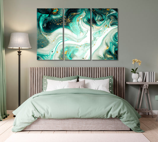 Abstract Oriental Turquoise Wave Pattern Canvas Print-Canvas Print-CetArt-1 Panel-24x16 inches-CetArt