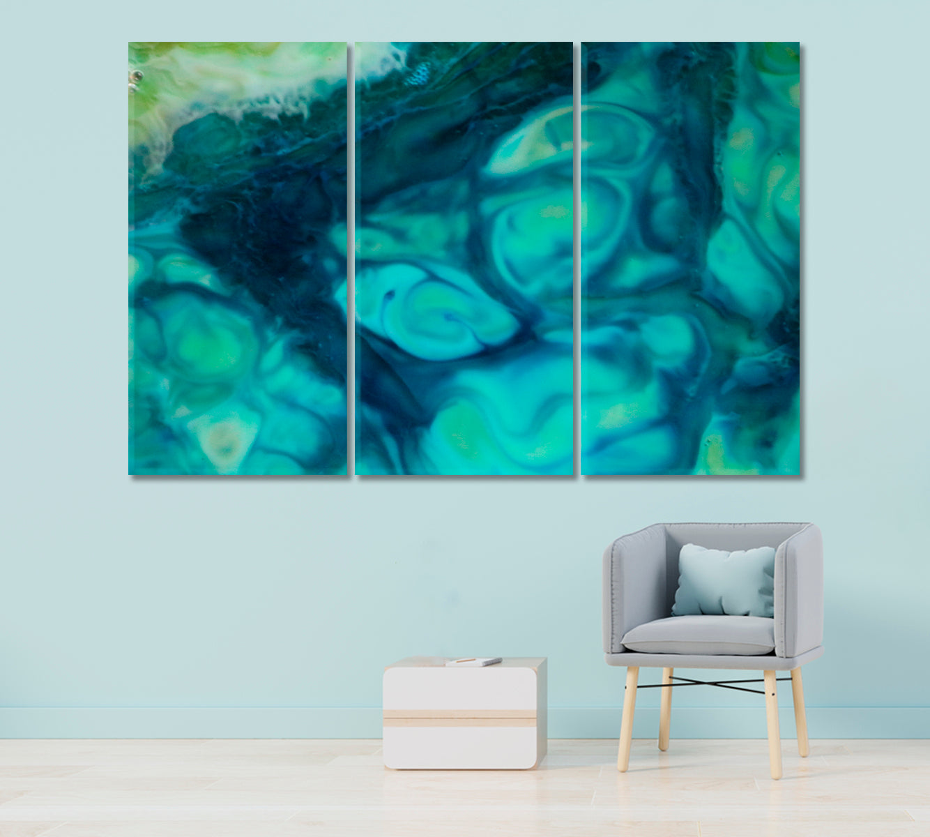 Deep Blue Abstract Fantasy Swirls and Bubbles Canvas Print-Canvas Print-CetArt-3 Panels-36x24 inches-CetArt