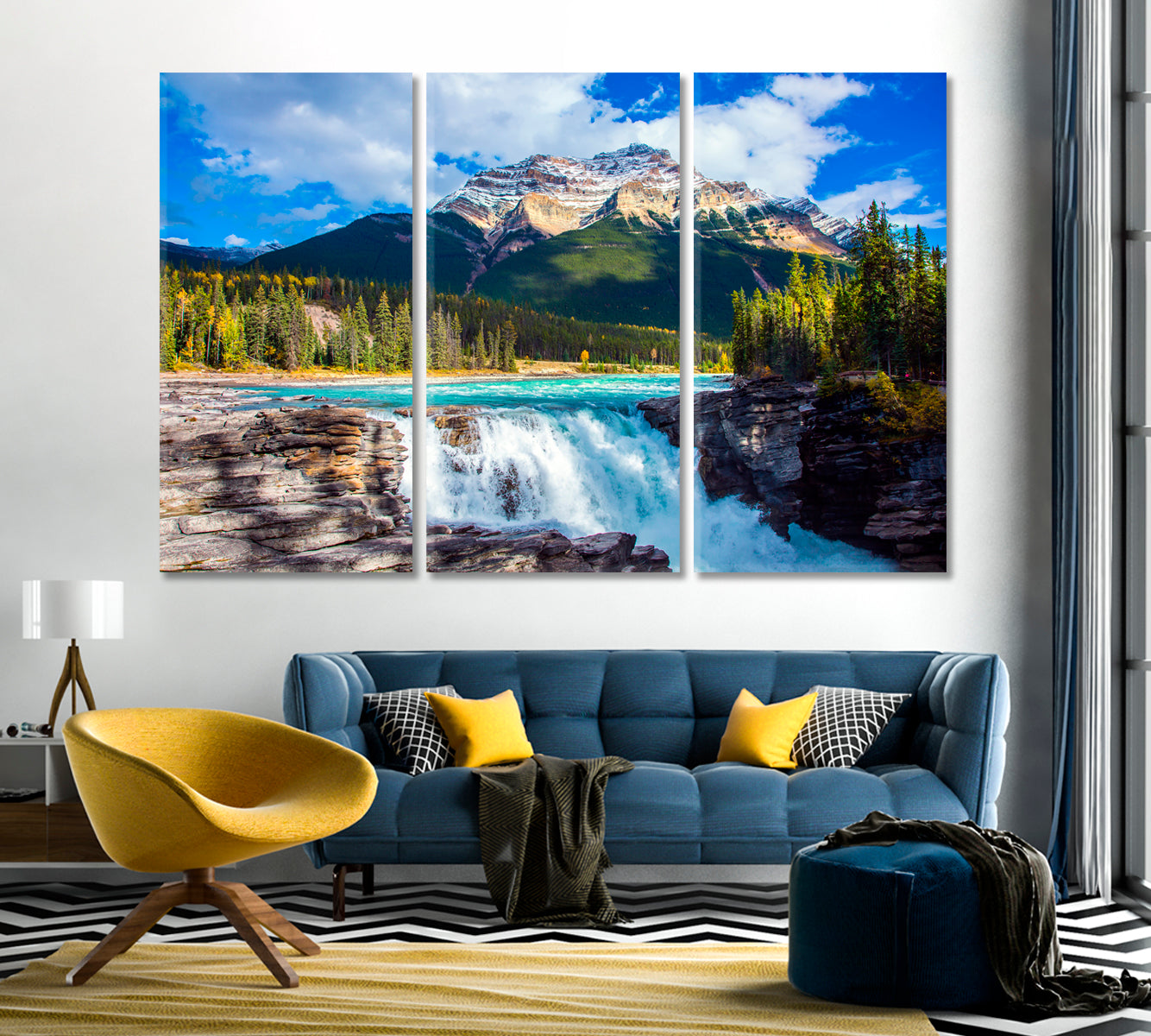 Athabasca Falls with Forest and Rocky Mountains Jasper National Park Canada Canvas Print-Canvas Print-CetArt-1 Panel-24x16 inches-CetArt