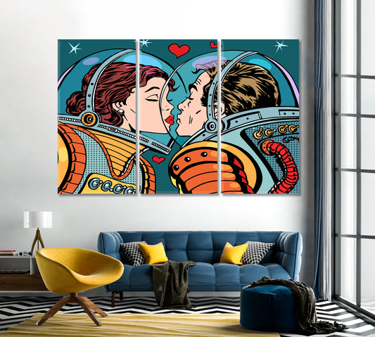 Astronauts Kiss in Space Canvas Print-Canvas Print-CetArt-1 Panel-24x16 inches-CetArt