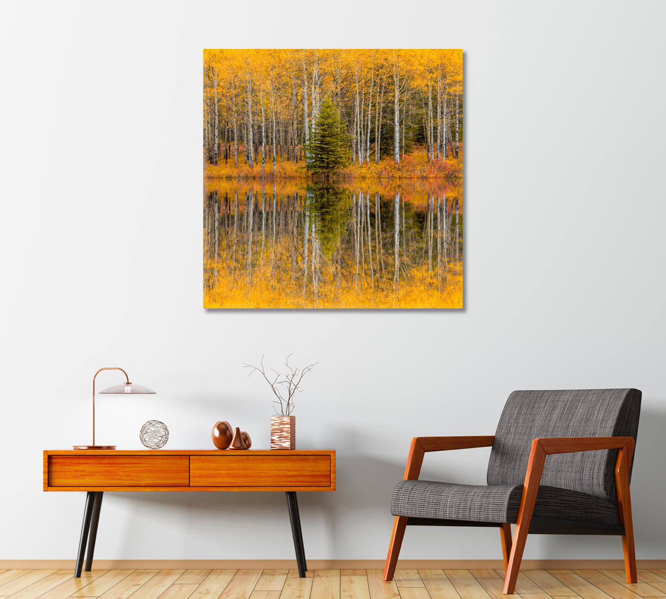 Beautiful Autumn Trees Forest Reflections Canvas Print-Canvas Print-CetArt-1 panel-12x12 inches-CetArt