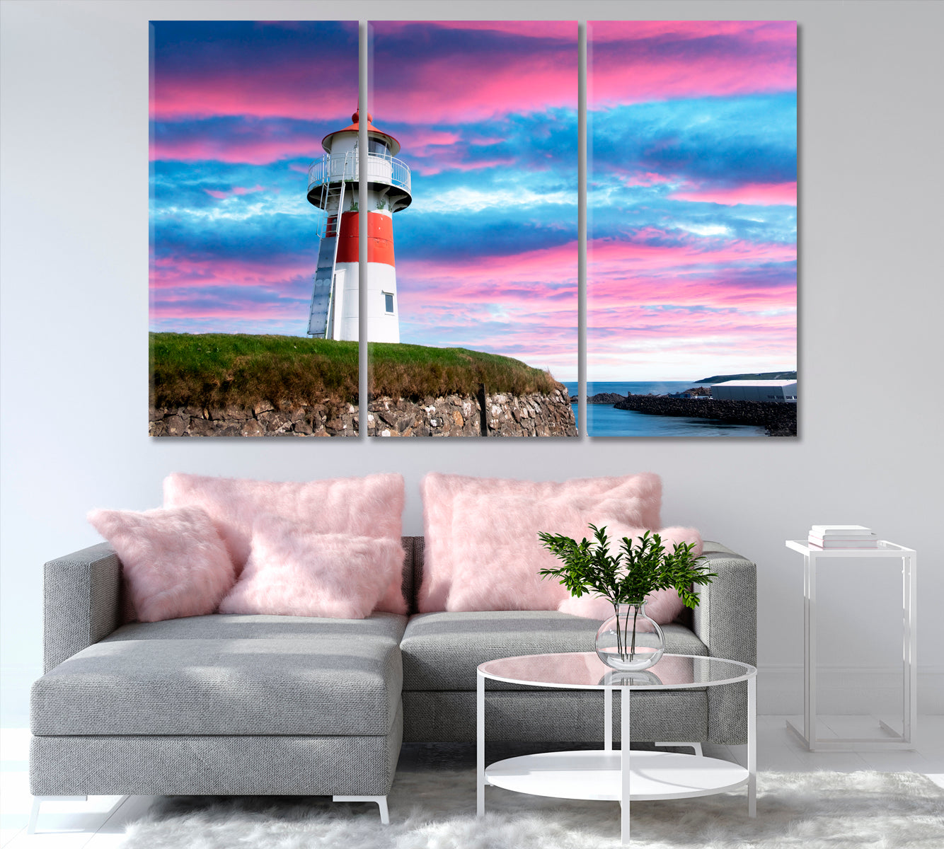 Lighthouse and Incredibly Purple Sky at Sunset Canvas Print-Canvas Print-CetArt-1 Panel-24x16 inches-CetArt