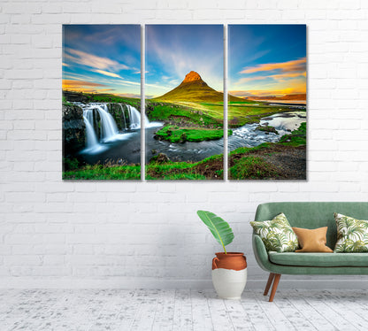 Famous Kirkjufellsfoss Waterfall with Kirkjufell Mountain Iceland Canvas Print-Canvas Print-CetArt-1 Panel-24x16 inches-CetArt