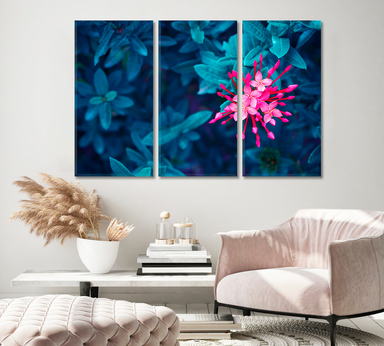 Beautiful Leaves with Pink Flowers Canvas Print-Canvas Print-CetArt-1 Panel-24x16 inches-CetArt