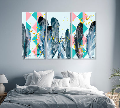 Feathers with Pink and Green Triangles Canvas Print-Canvas Print-CetArt-1 Panel-24x16 inches-CetArt