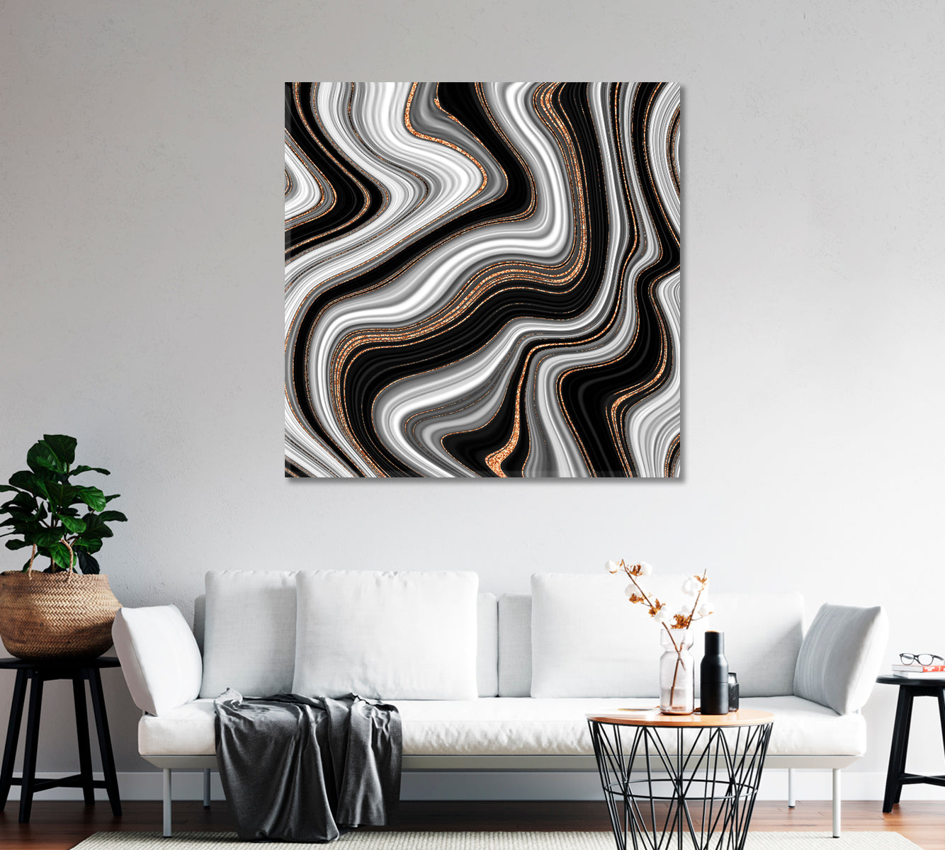 Abstract Liquid Marble Black White and Gold Canvas Print-Canvas Print-CetArt-1 panel-12x12 inches-CetArt