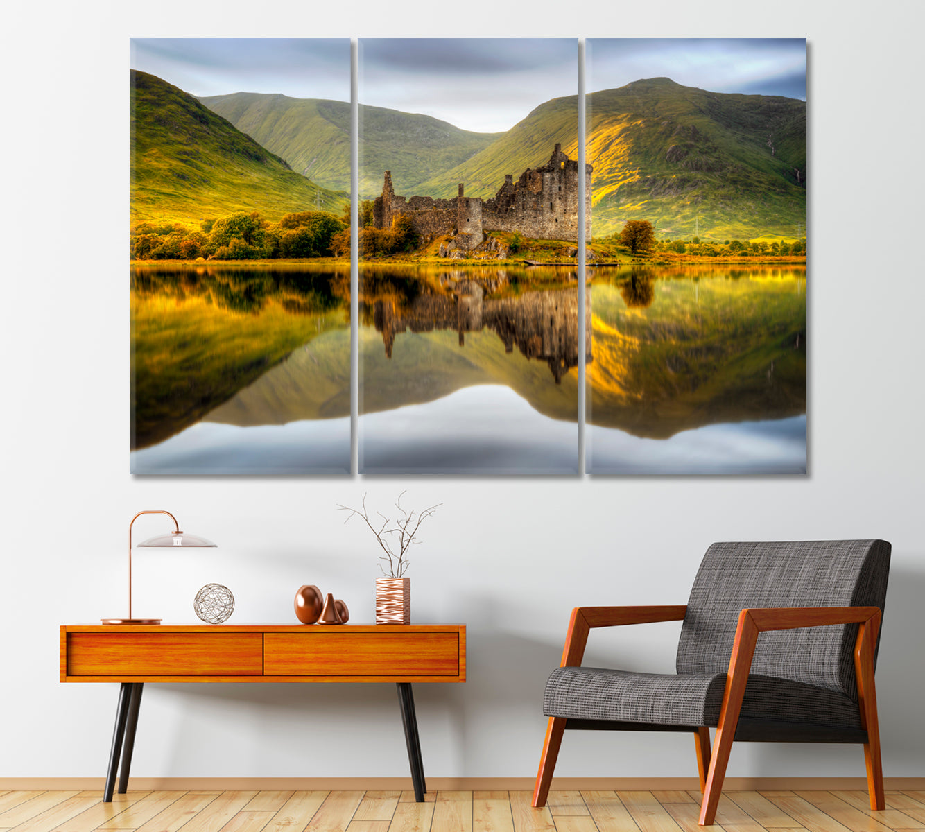 Kilchurn Castle Reflections in River Loch Awe Scotland Canvas Print-Canvas Print-CetArt-1 Panel-24x16 inches-CetArt