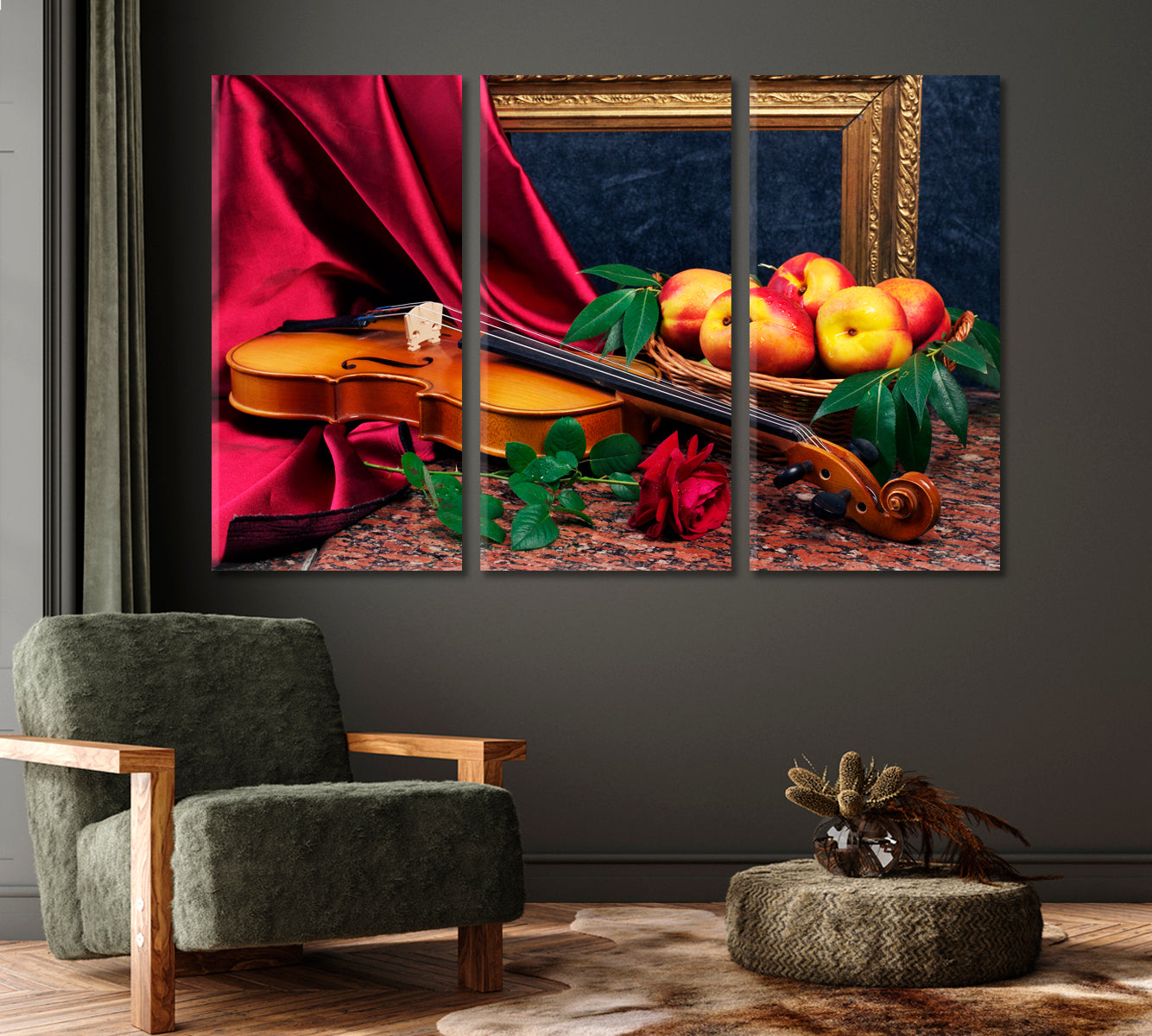 Still Life Violin and Red Rose Canvas Print-Canvas Print-CetArt-1 Panel-24x16 inches-CetArt