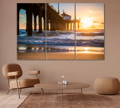 Sunset Behind the Pier at Manhattan Beach California Canvas Print-Canvas Print-CetArt-1 Panel-24x16 inches-CetArt