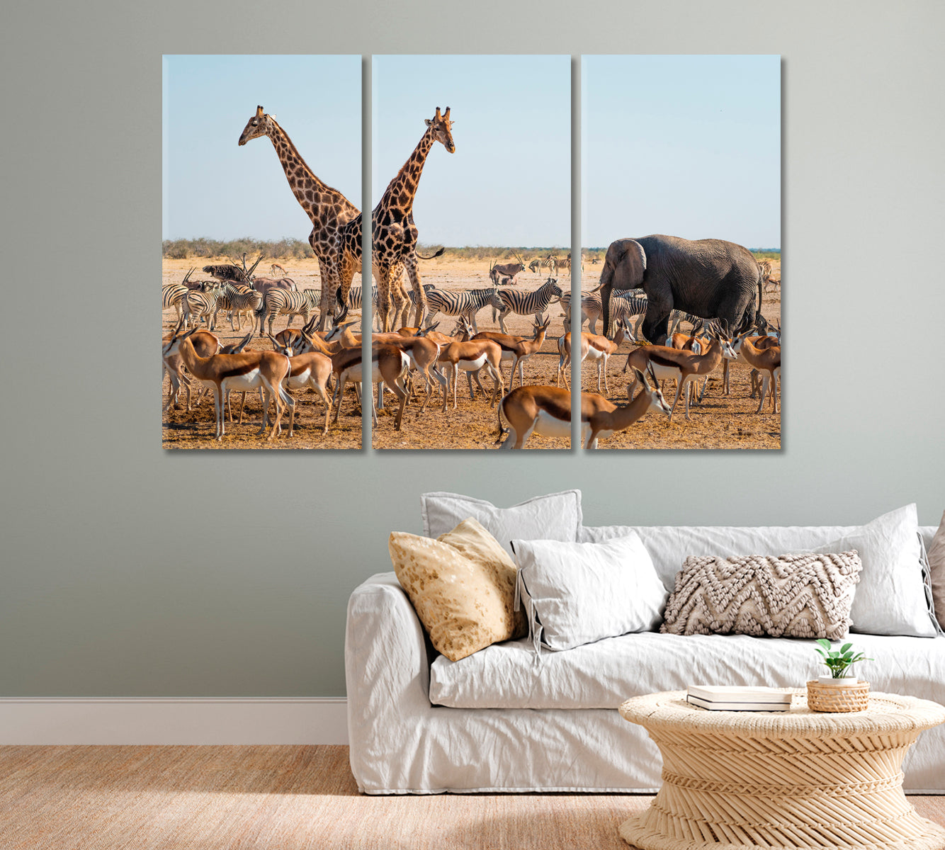 Wild Animals Around Waterhole in Etosha National Park Namibia Africa Canvas Print-Canvas Print-CetArt-1 Panel-24x16 inches-CetArt