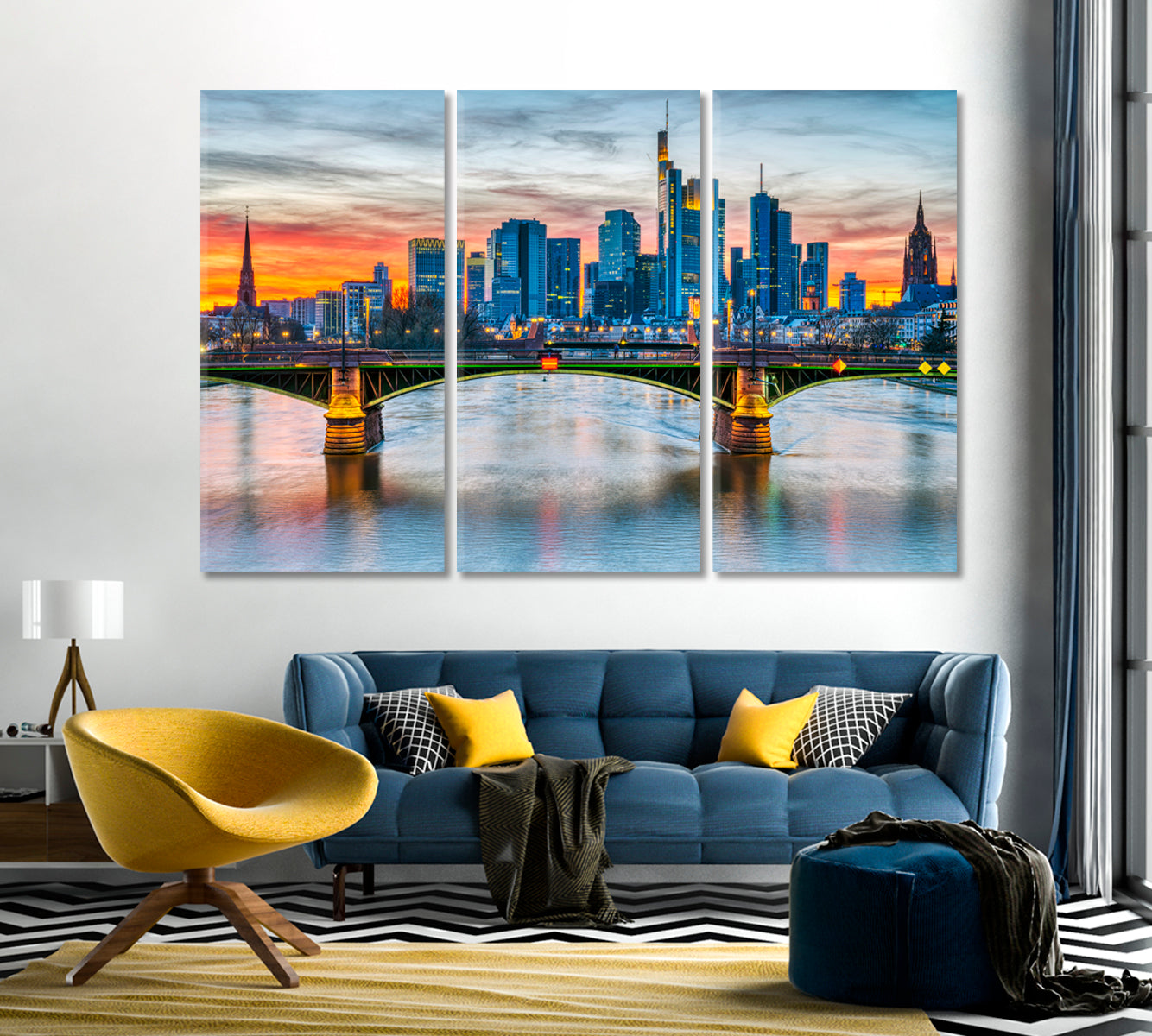 Frankfurt Skyscrapers and Main River Germany Canvas Print-Canvas Print-CetArt-1 Panel-24x16 inches-CetArt