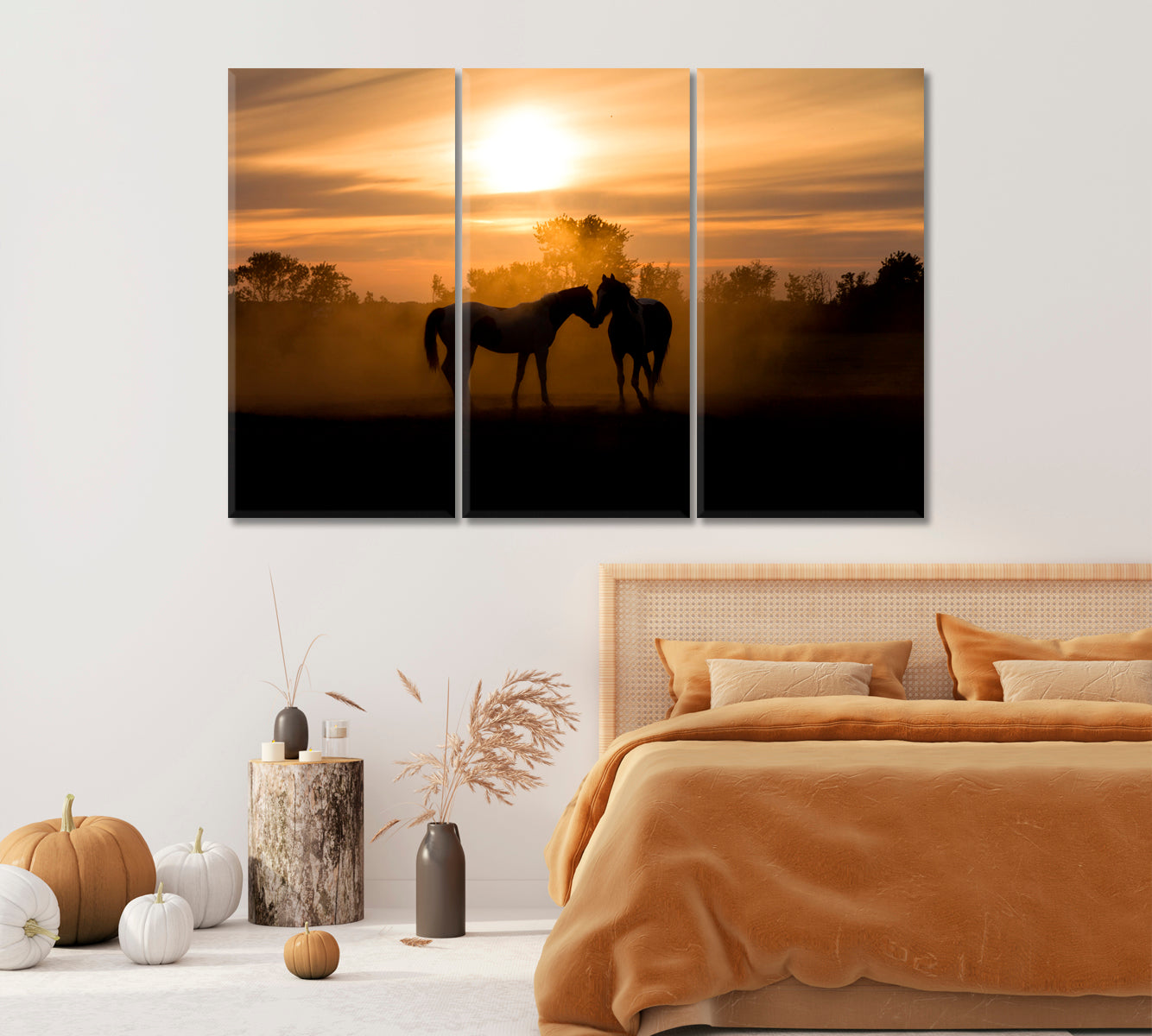 Horses Silhouette at Sunset Canvas Print-Canvas Print-CetArt-1 Panel-24x16 inches-CetArt