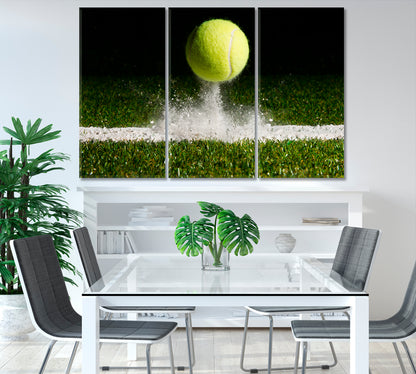 Tennis Ball Bounces off Line on Grass Canvas Print-Canvas Print-CetArt-1 Panel-24x16 inches-CetArt