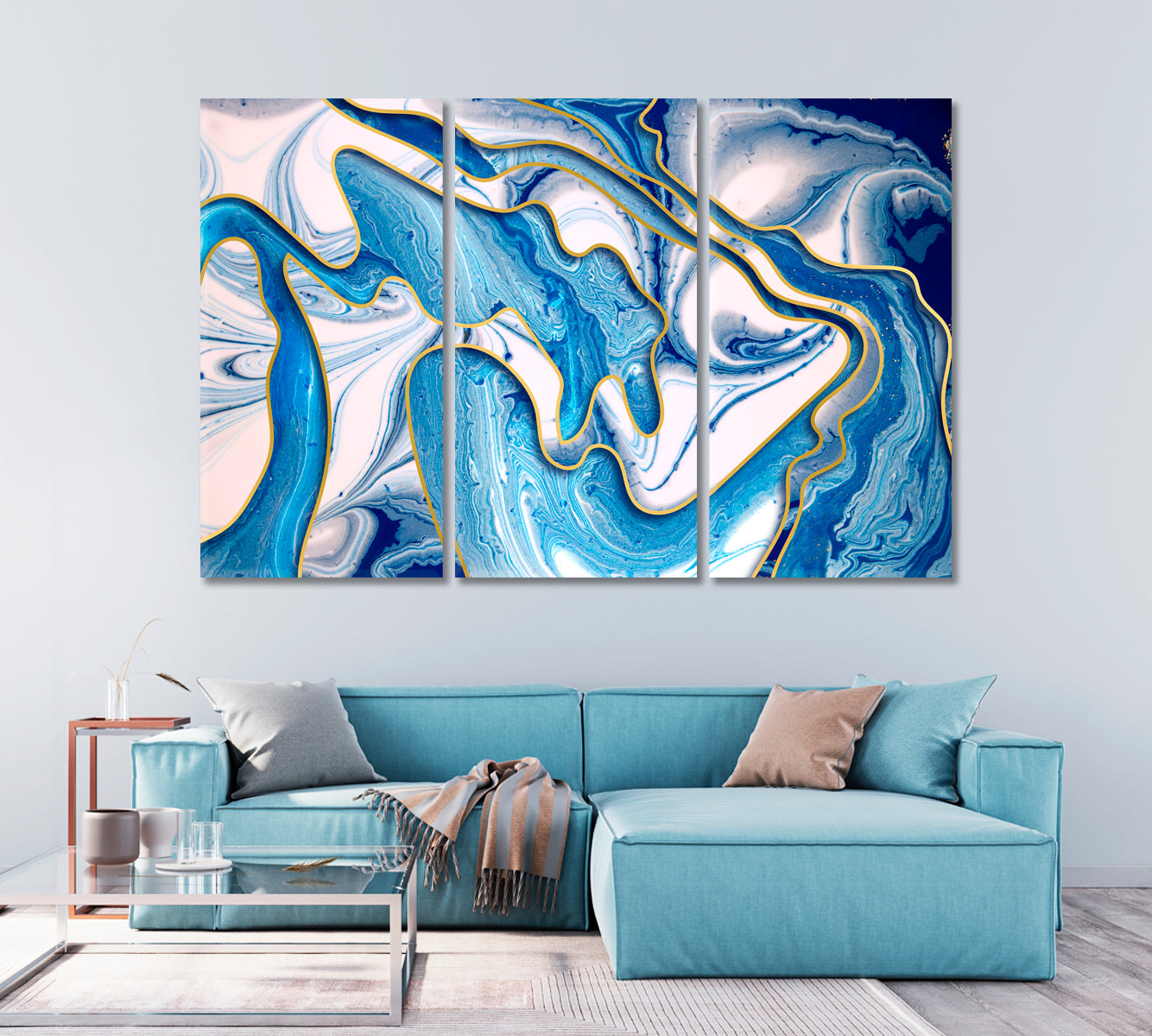 Trendy Abstract Modern Blue Wavy Pattern Canvas Print-Canvas Print-CetArt-1 Panel-24x16 inches-CetArt