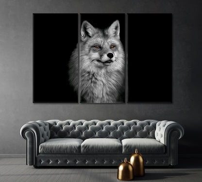 Beautiful Fox Portrait in Black and White Canvas Print-Canvas Print-CetArt-1 Panel-24x16 inches-CetArt