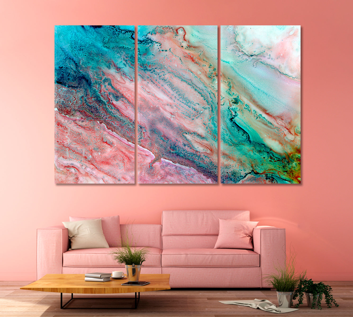 Abstract Pink Turquoise And Blue Marble Canvas Print-Canvas Print-CetArt-1 Panel-24x16 inches-CetArt