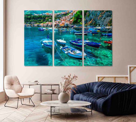 Calabria Scilla Town with Fishing Boats Italy Canvas Print-Canvas Print-CetArt-1 Panel-24x16 inches-CetArt