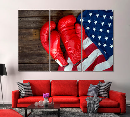 Boxing Gloves and American Flag Canvas Print-Canvas Print-CetArt-1 Panel-24x16 inches-CetArt