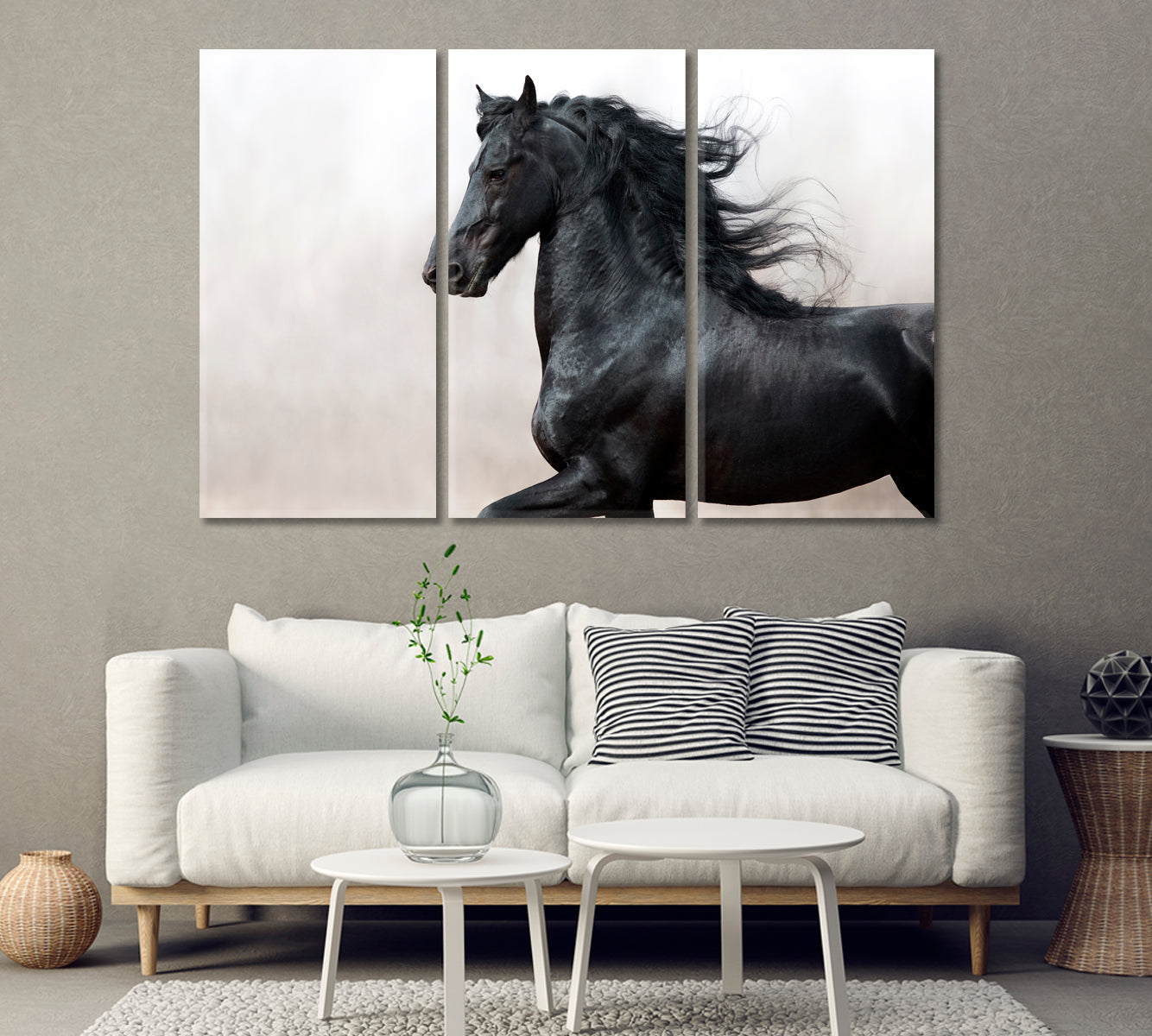 Black Friesian Horse Canvas Print-Canvas Print-CetArt-1 Panel-24x16 inches-CetArt