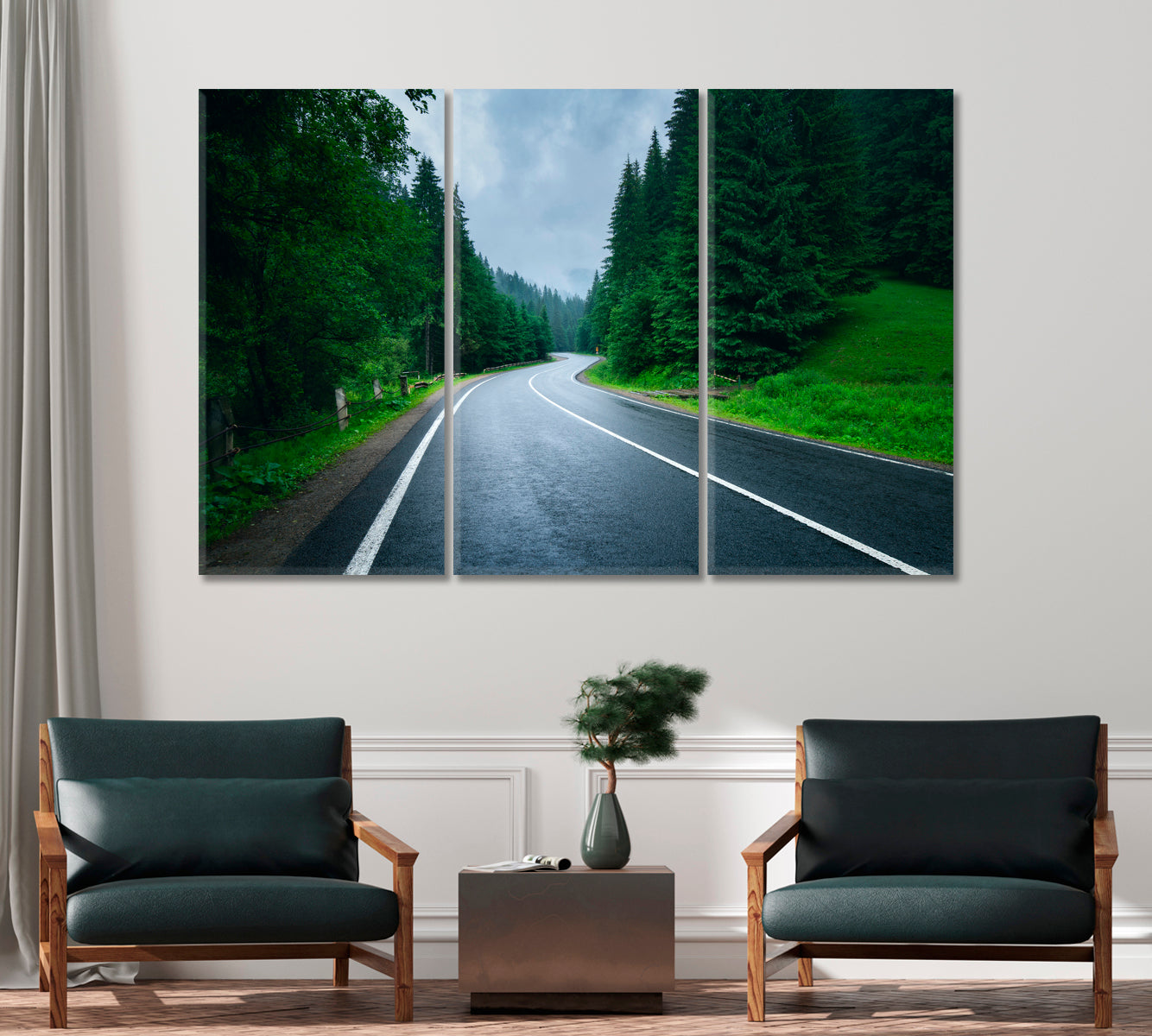 Road in Foggy Forest in Rainy Day Canvas Print-Canvas Print-CetArt-1 Panel-24x16 inches-CetArt