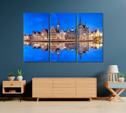 Ghent Reflecting in Water Flanders Belgium Canvas Print-Canvas Print-CetArt-3 Panels-36x24 inches-CetArt