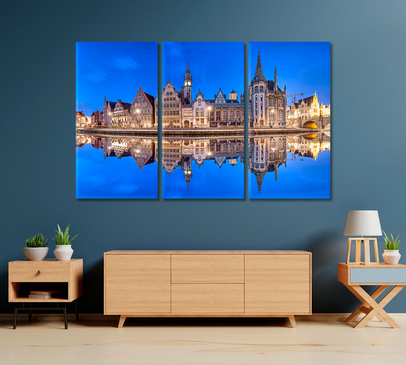 Ghent Reflecting in Water Flanders Belgium Canvas Print-Canvas Print-CetArt-3 Panels-36x24 inches-CetArt