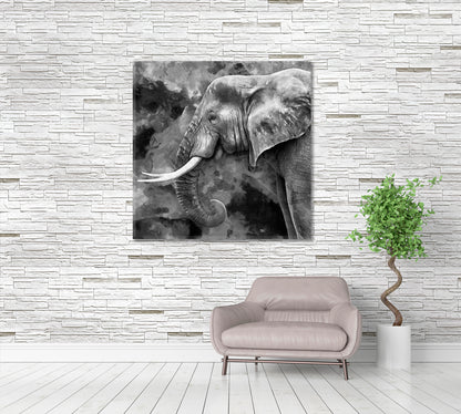 Abstract Elephant Portrait in Black And White Canvas Print-Canvas Print-CetArt-1 panel-12x12 inches-CetArt