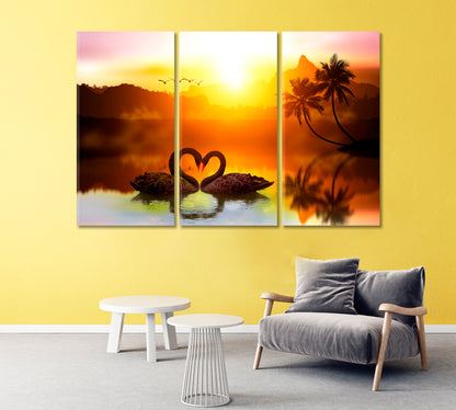 Pair of Black Swans in Heart Shape Canvas Print-Canvas Print-CetArt-1 Panel-24x16 inches-CetArt