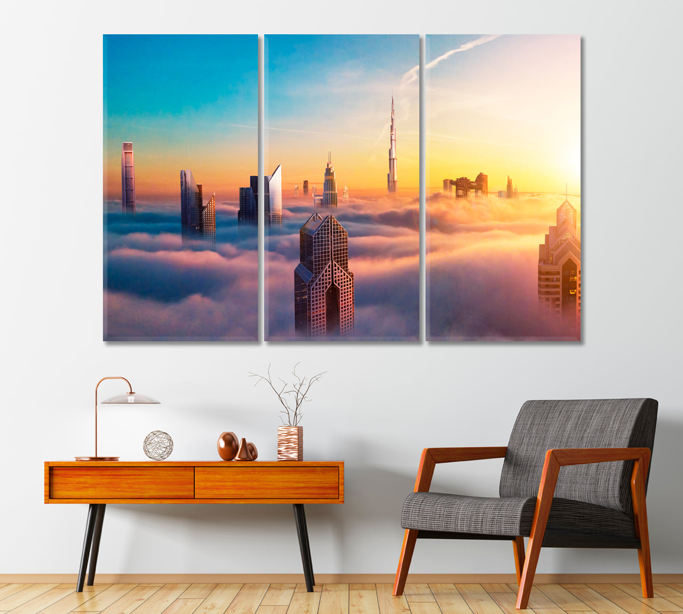 Dubai City Covered with Clouds Canvas Print-Canvas Print-CetArt-1 Panel-24x16 inches-CetArt