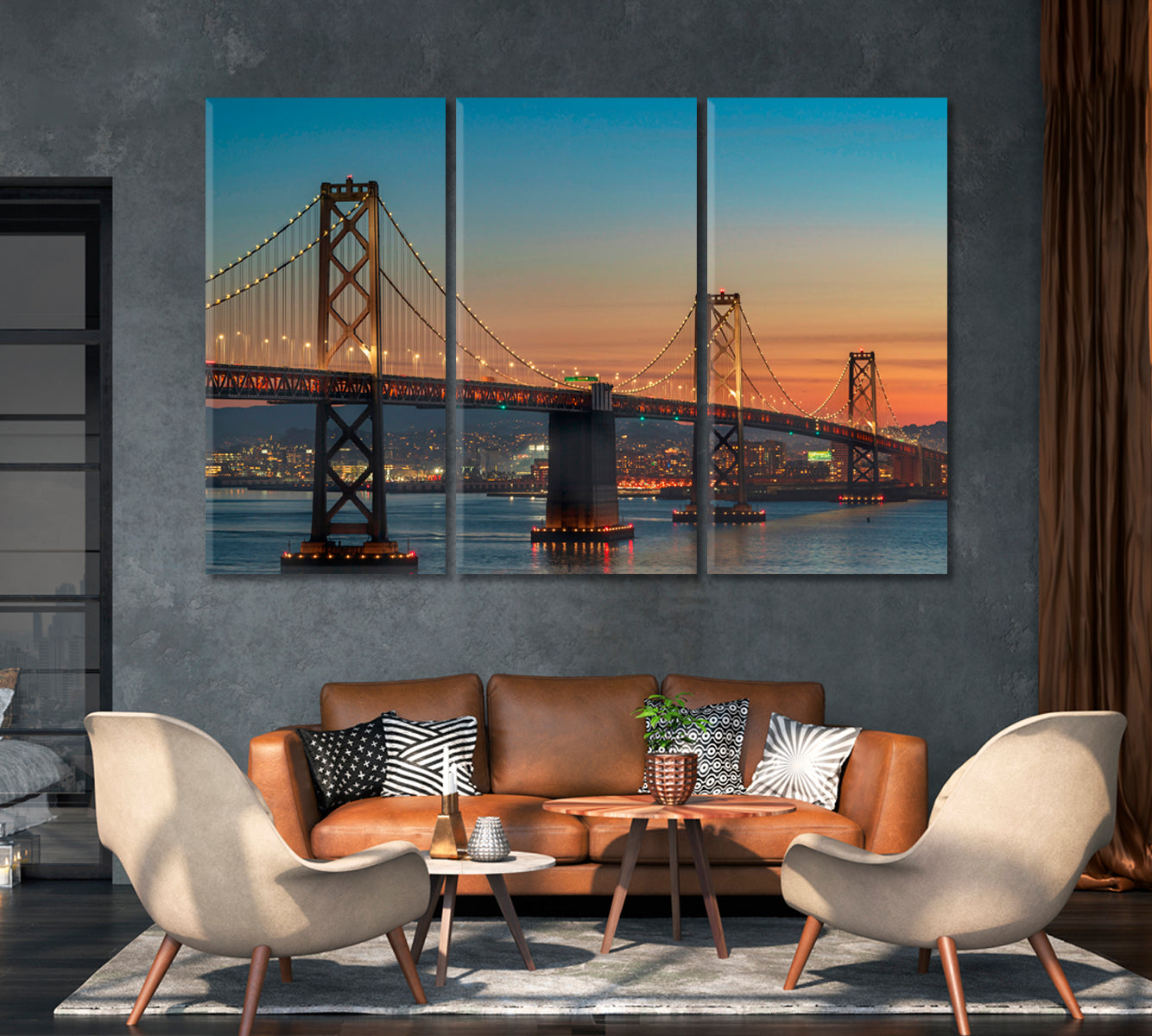 Bay Bridge Sunset San Francisco Canvas Print-Canvas Print-CetArt-3 Panels-36x24 inches-CetArt