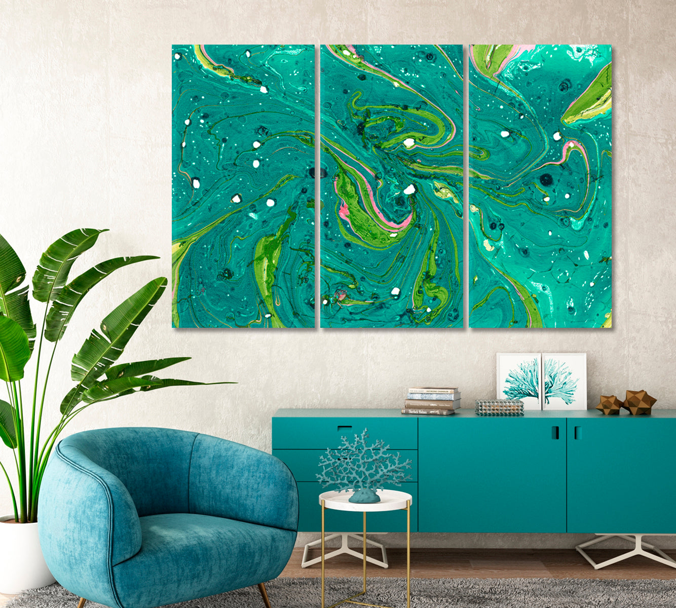 Abstract Turquoise-Green Marble Pattern Canvas Print-Canvas Print-CetArt-1 Panel-24x16 inches-CetArt