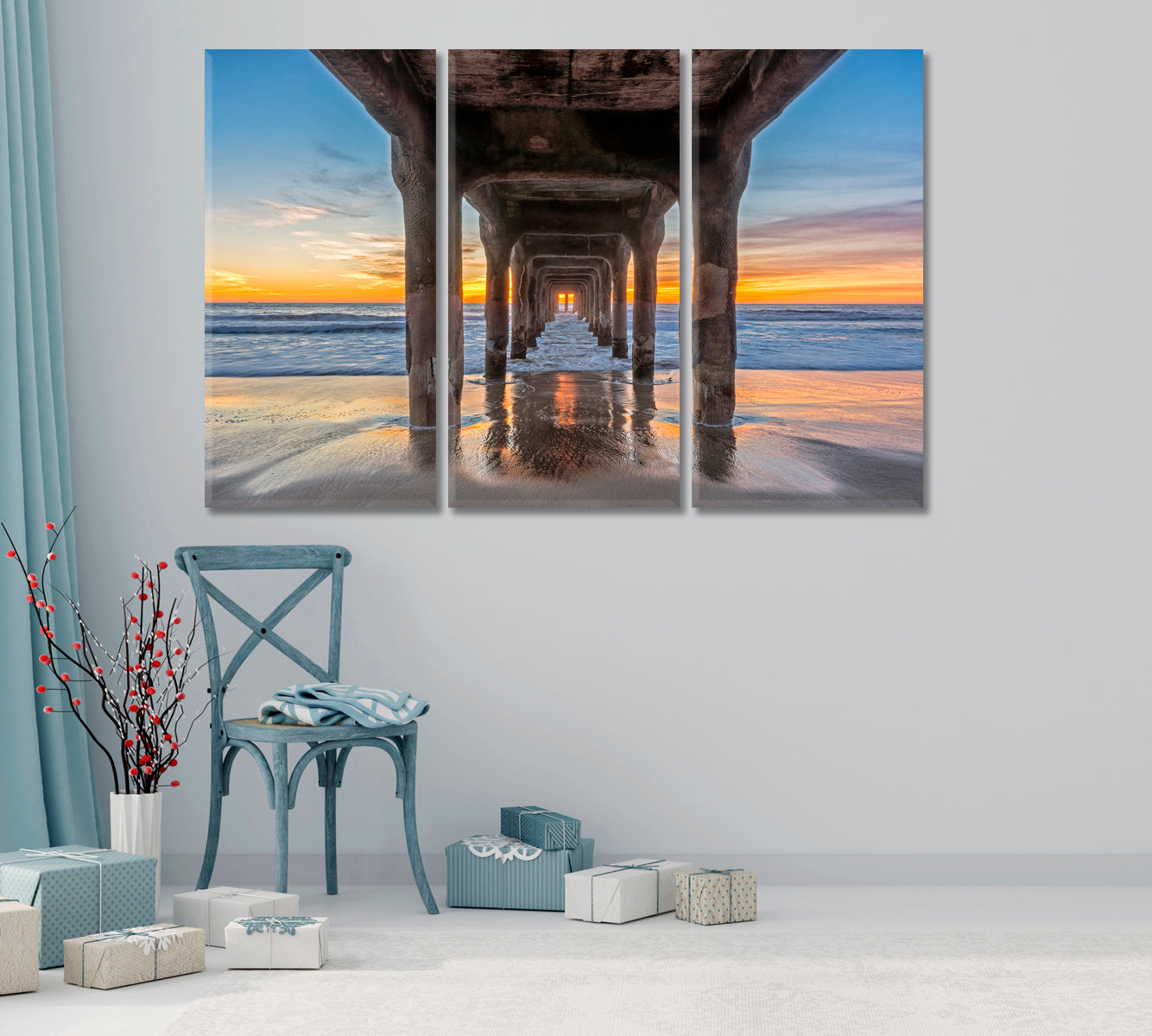 Manhattan Beach Pier at Sunset California Canvas Print-Canvas Print-CetArt-1 Panel-24x16 inches-CetArt