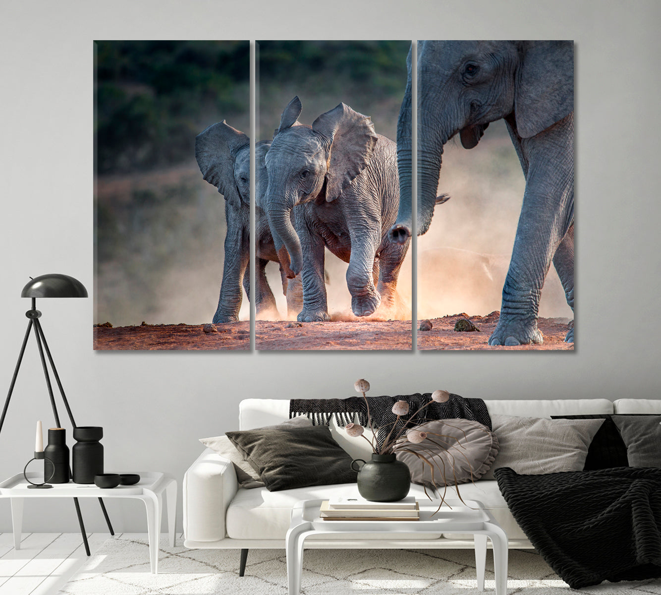 Young African Elephants Racing Toward the Water Canvas Print-Canvas Print-CetArt-1 Panel-24x16 inches-CetArt