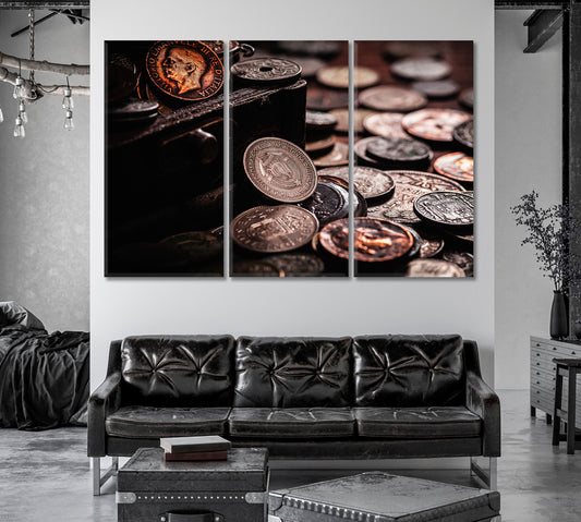 Old Coins in Chest Canvas Print-Canvas Print-CetArt-1 Panel-24x16 inches-CetArt