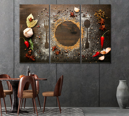 Spices on Table with Cutlery Silhouette Canvas Print-Canvas Print-CetArt-1 Panel-24x16 inches-CetArt