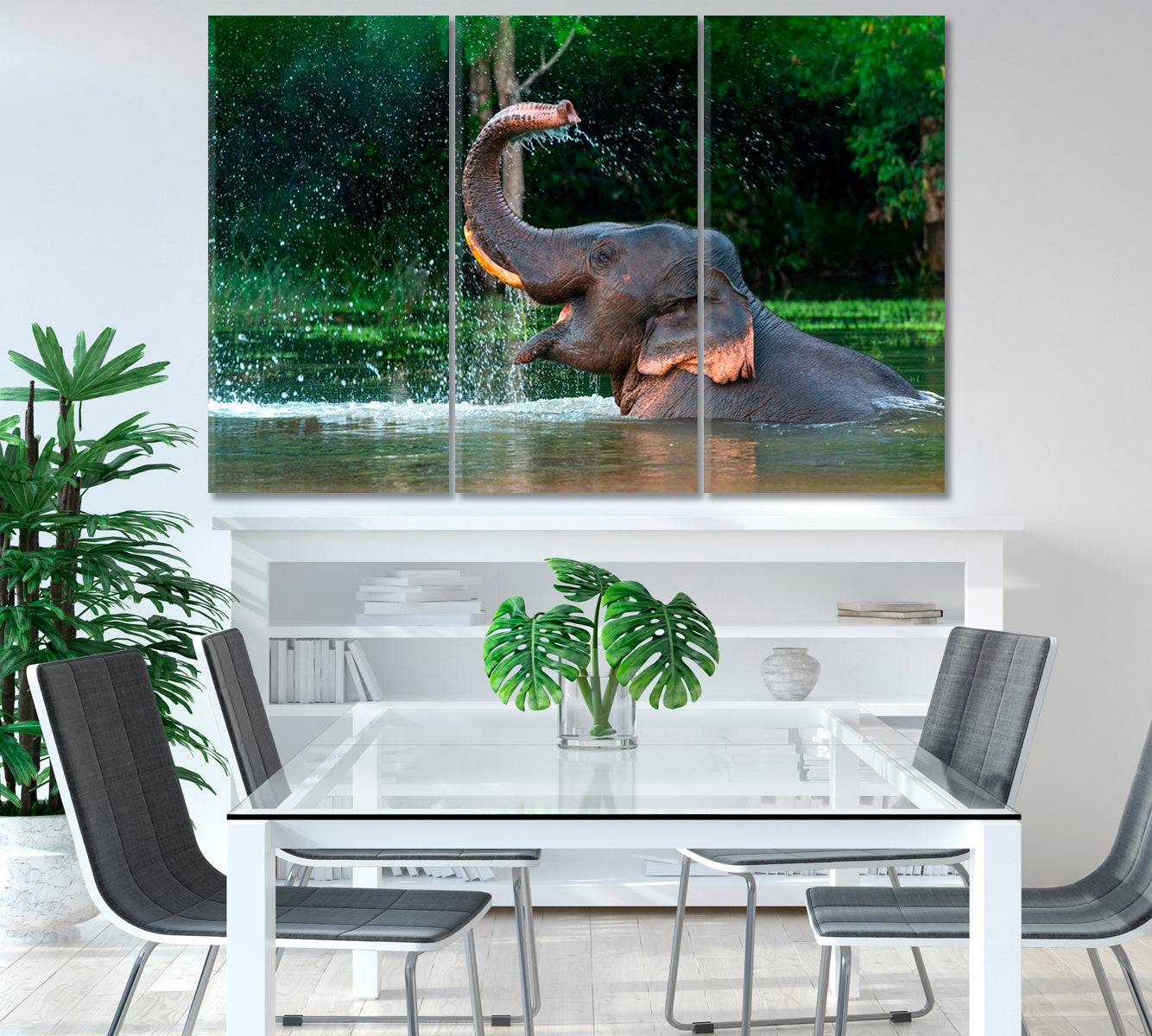 Asian Elephant Enjoying a Bath Canvas Print-Canvas Print-CetArt-1 Panel-24x16 inches-CetArt