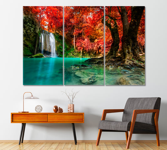 Waterfall in Autumn Park Erawan Thailand Canvas Print-Canvas Print-CetArt-1 Panel-24x16 inches-CetArt