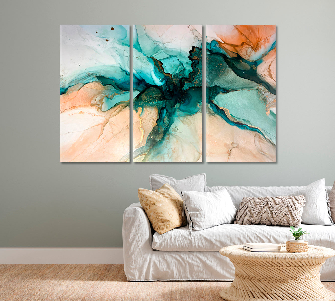 Mixed Liquid Green Paints Fluid Art Canvas Print-Canvas Print-CetArt-1 Panel-24x16 inches-CetArt