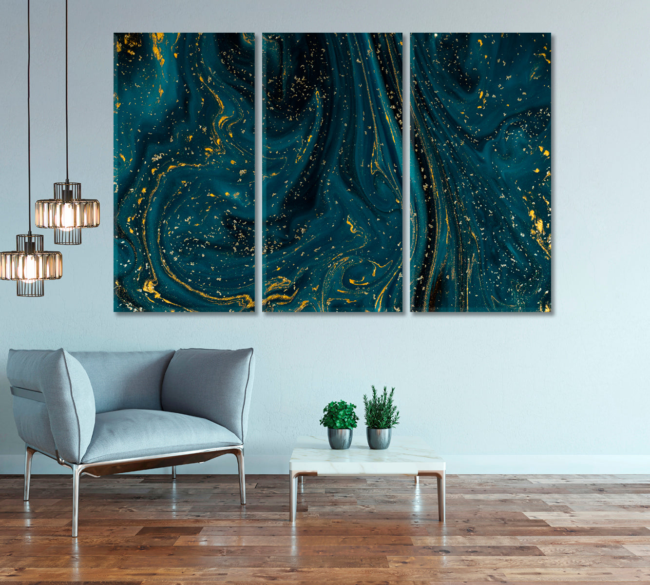 Creative Dark Blue Marble Pattern With Gold Glitter Canvas Print-Canvas Print-CetArt-3 Panels-36x24 inches-CetArt