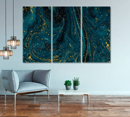 Creative Dark Blue Marble Pattern With Gold Glitter Canvas Print-Canvas Print-CetArt-3 Panels-36x24 inches-CetArt